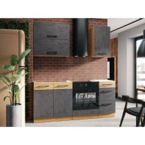 Cuisine complete ROCK L180 cm - 5 éléments + meuble four - Mélaminé décor chene lancelot et gris matera - Plan de travail n