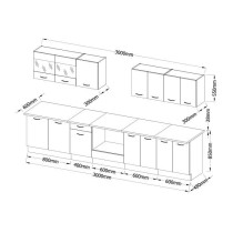 ULTRA Cuisine complete avec meuble four et plan de travail inclus L 300 cm - Gris mat