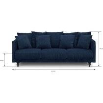 Canapé droit fixe 4 places - Tissu bleu - Classique - L 212 x P 93 cm