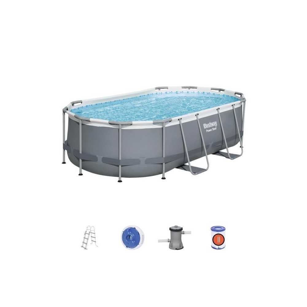 Kit Piscine hors sol tubulaire BESTWAY - Power Steel™ - 427 x 250 x 100 cm - Ovale (Inclus épurateur a Cartouche de 2006 L/H)