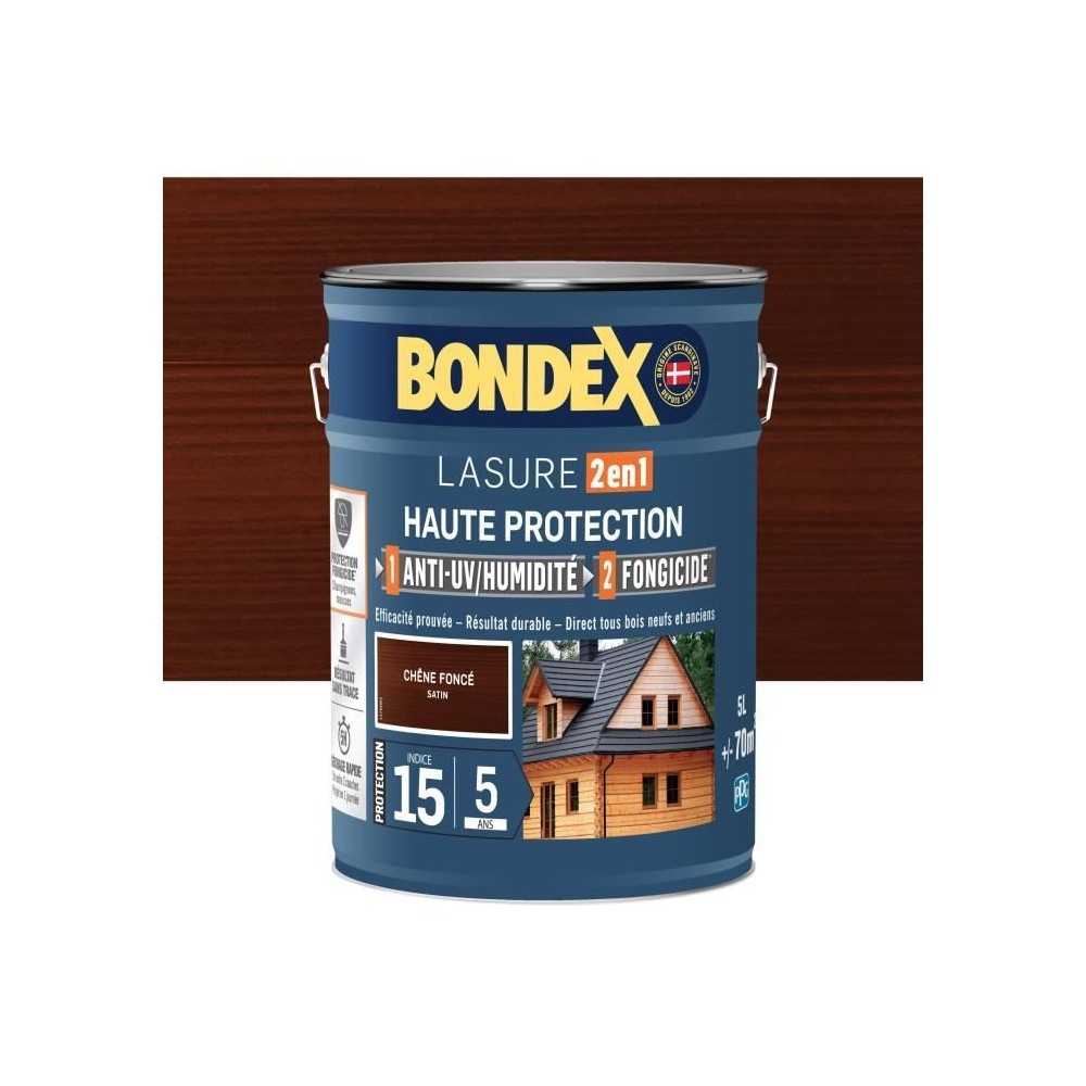 Lasure 2 en 1 Haute protection - Chene foncé satin - BONDEX - 5 L