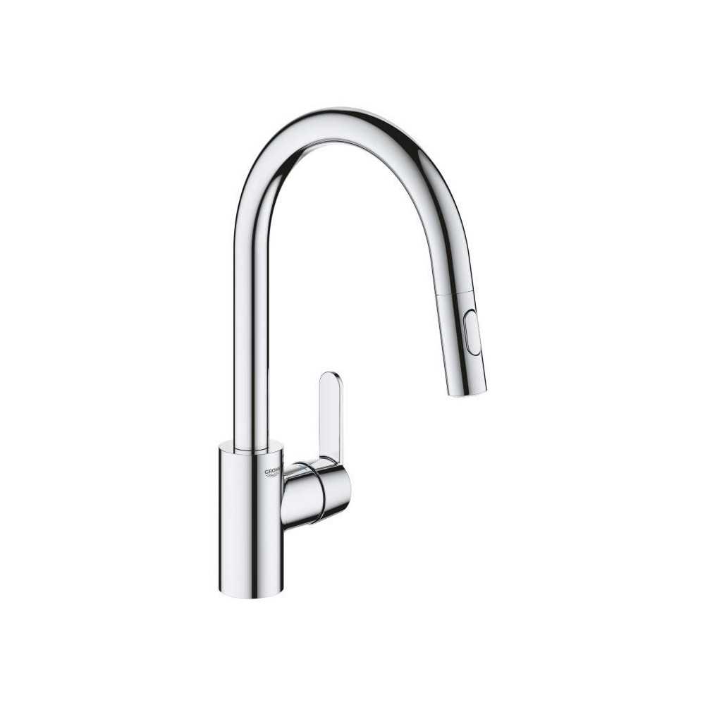 GROHE Robinet de cuisine évier Get, robinet avec douchette extractible, bec en forme de U, inverseur 2 jets, Supersteel, 314840