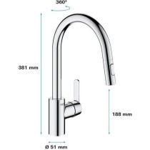 GROHE Robinet de cuisine évier Get, robinet avec douchette extractible, bec en forme de U, inverseur 2 jets, Supersteel, 314840