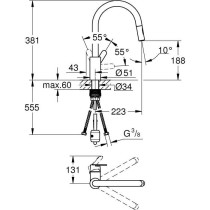 GROHE Robinet de cuisine évier Get, robinet avec douchette extractible, bec en forme de U, inverseur 2 jets, Supersteel, 314840