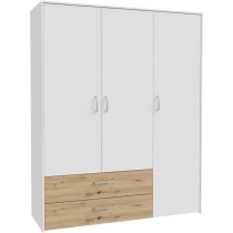 Armoire de chambre - Blanc mat / Chene artisan - 3 portes et 2 tiroirs