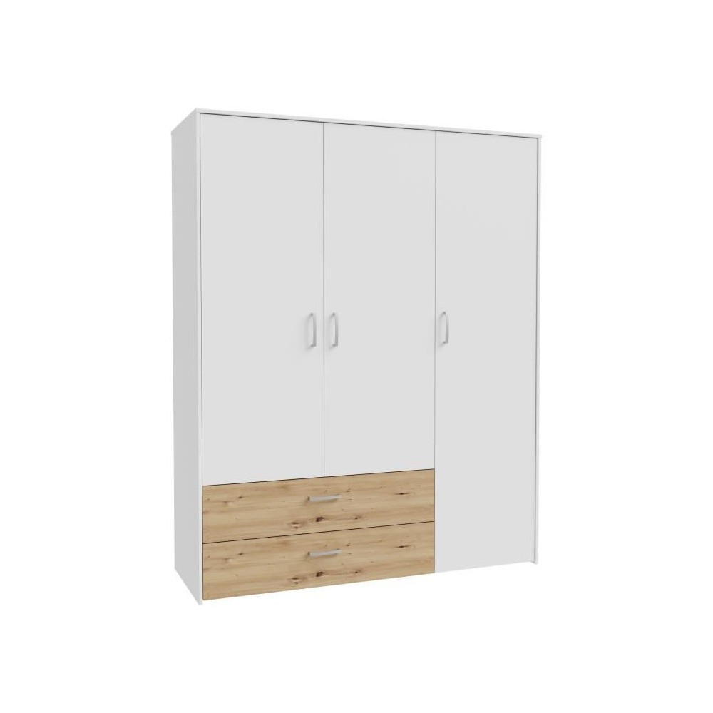 Armoire de chambre - Blanc mat / Chene artisan - 3 portes et 2 tiroirs