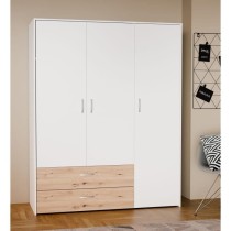 Armoire de chambre - Blanc mat / Chene artisan - 3 portes et 2 tiroirs