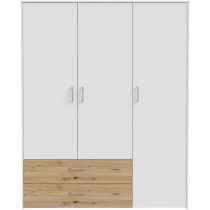 Armoire de chambre - Blanc mat / Chene artisan - 3 portes et 2 tiroirs