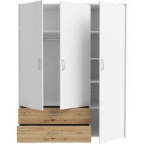 Armoire de chambre - Blanc mat / Chene artisan - 3 portes et 2 tiroirs