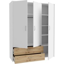 Armoire de chambre - Blanc mat / Chene artisan - 3 portes et 2 tiroirs