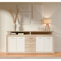 CAVA Buffet bas contemporain décor chene et blanc - L 197 cm