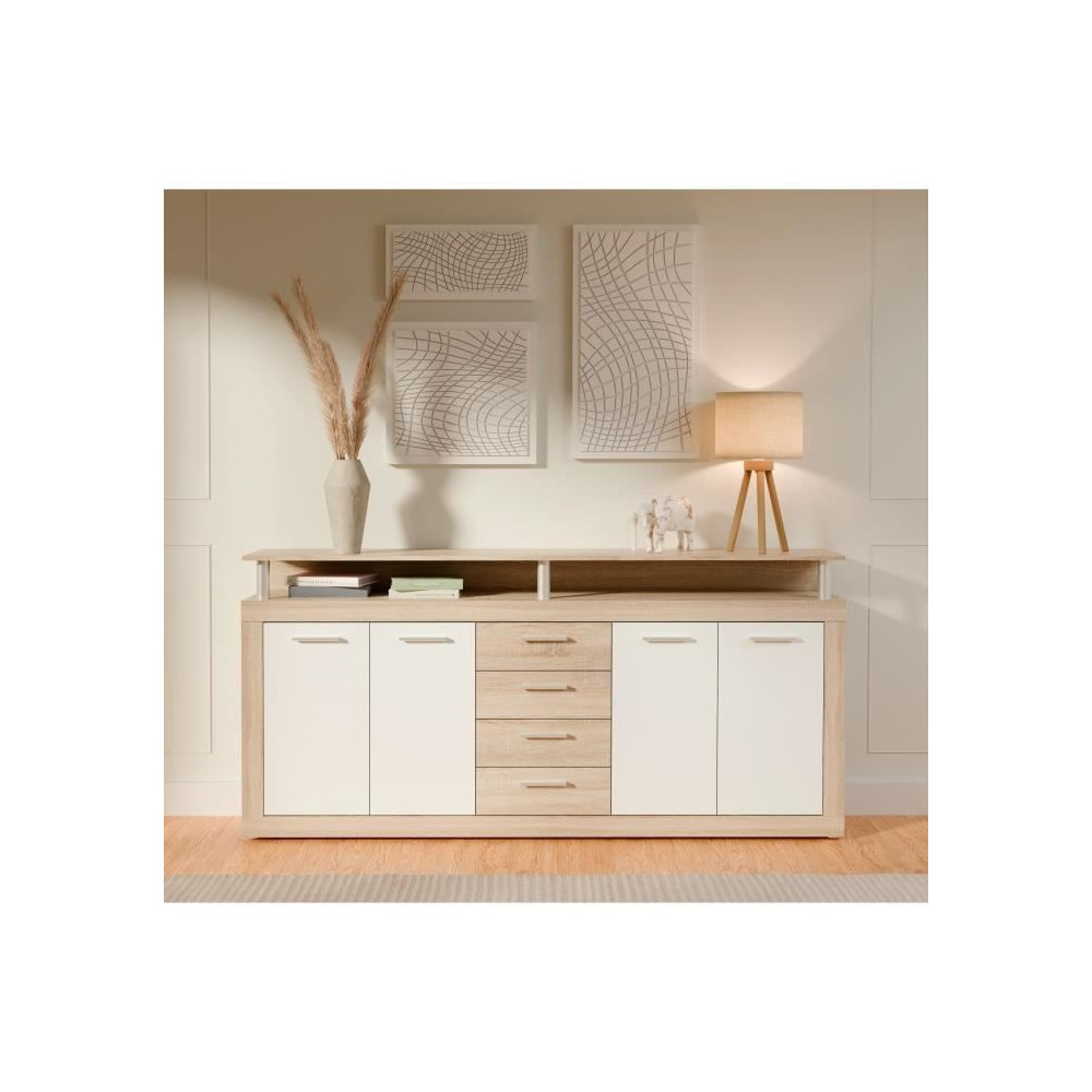 CAVA Buffet bas contemporain décor chene et blanc - L 197 cm