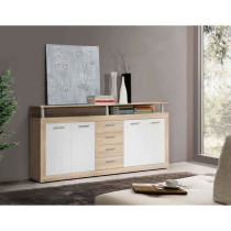 CAVA Buffet bas contemporain décor chene et blanc - L 197 cm