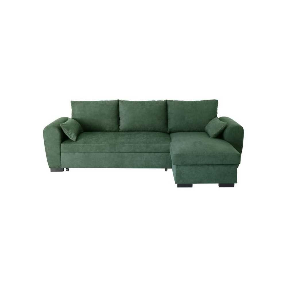 Canapé d'angle convertible réversible MAX - Méridienne avec coffre - Tissu vert - L 240 x P 143 x H 85 cm