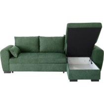 Canapé d'angle convertible réversible MAX - Méridienne avec coffre - Tissu vert - L 240 x P 143 x H 85 cm