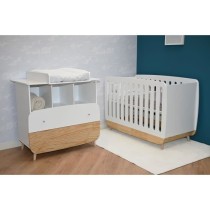 Ensemble lit bébé 60 x 120, commode 2 tiroirs + 3 niches et 1 plan a