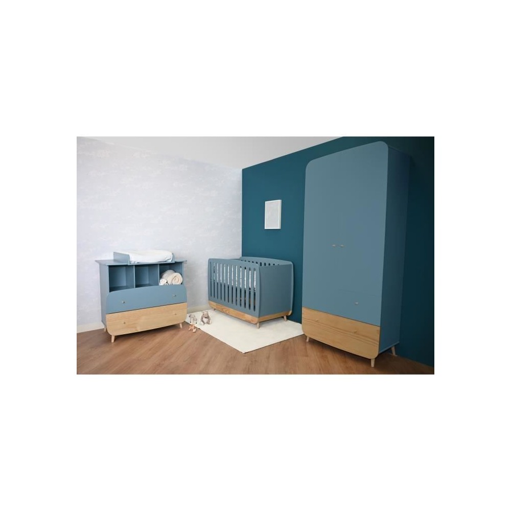 Ens. lit bébé 70 x 140 Kit évolutif, commode 2 tiroirs 3, niches et