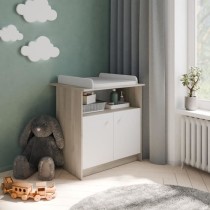 Commode a langer 2 portes, 1 niche - HELICIA - Blanc mat & Chene kronb