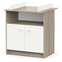 Commode a langer 2 portes, 1 niche - HELICIA - Blanc mat & Chene kronb