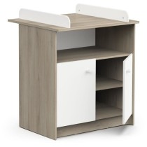 Commode a langer 2 portes, 1 niche - HELICIA - Blanc mat & Chene kronb