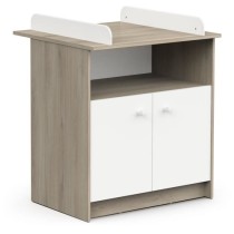 Commode a langer 2 portes, 1 niche - HELICIA - Blanc mat & Chene kronb