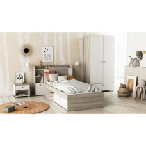 Lit enfant LIFE - 90x190/200 - Rangements - Décor Chene et blanc - DE