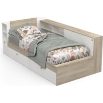 Lit enfant LIFE 1 personne - 90x190/200 - Rangements - Décor Chene et