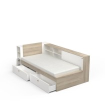 Lit enfant LIFE 1 personne - 90x190/200 - Rangements - Décor Chene et