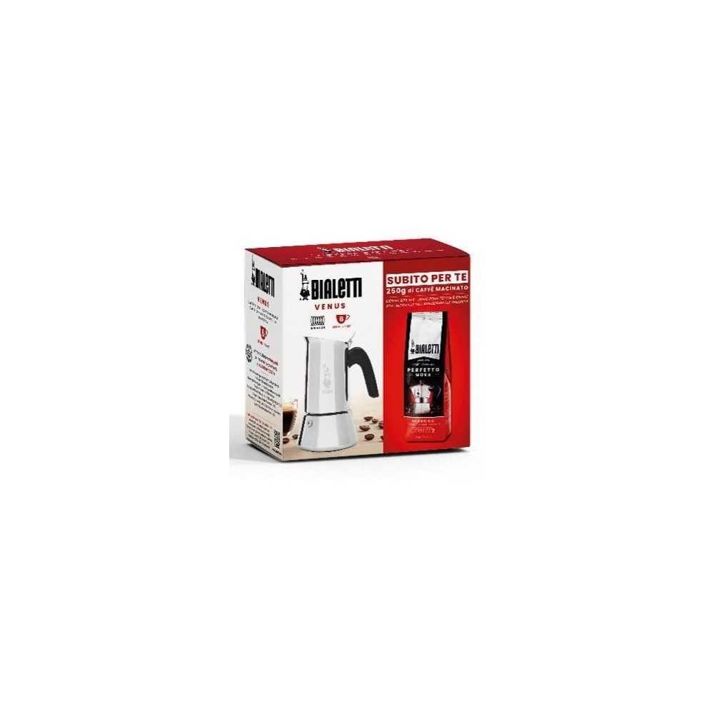 Cafetiere italienne + 1 Café Perfetto Moka Classico - BIALETTI - VENUS - 6 tasses - 0,30 L - Paquet de 250 g - Argent