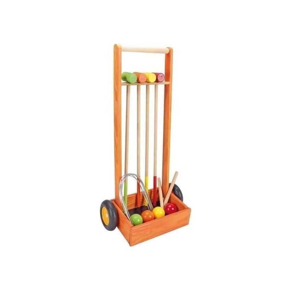 Jeu de croquet en bois pour enfants - JEUJURA - 4 joueurs - Chariot en bois