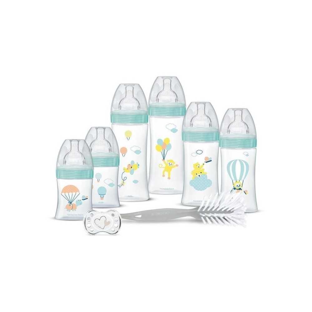 Dodie Kit Naissance - 6 Biberons Anti-Colique Tétines Plates, 1 Sucet