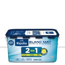 Peinture 2 en 1 murs et plafonds - Blanc mat - RIPOLIN - 2,5 L