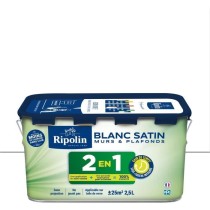 Peinture 2 en 1 murs et plafonds - Blanc satin - RIPOLIN - 2,5 L