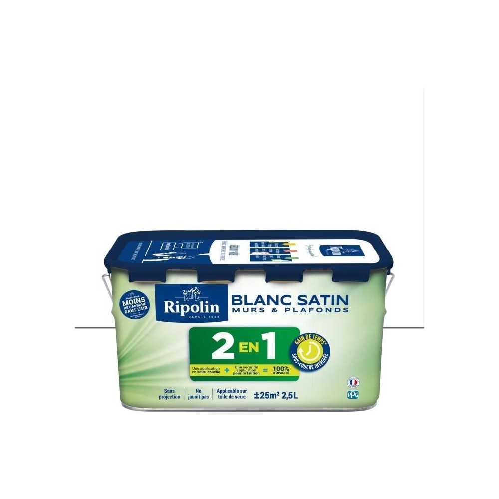 Peinture 2 en 1 murs et plafonds - Blanc satin - RIPOLIN - 2,5 L