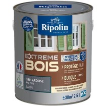 Peinture pour Bois -Intérieur/Extérieur - RIPOLIN - Ultra-couvrante - Résiste aux Intempéries, UV,Chocs -Satin - Gris Ardois