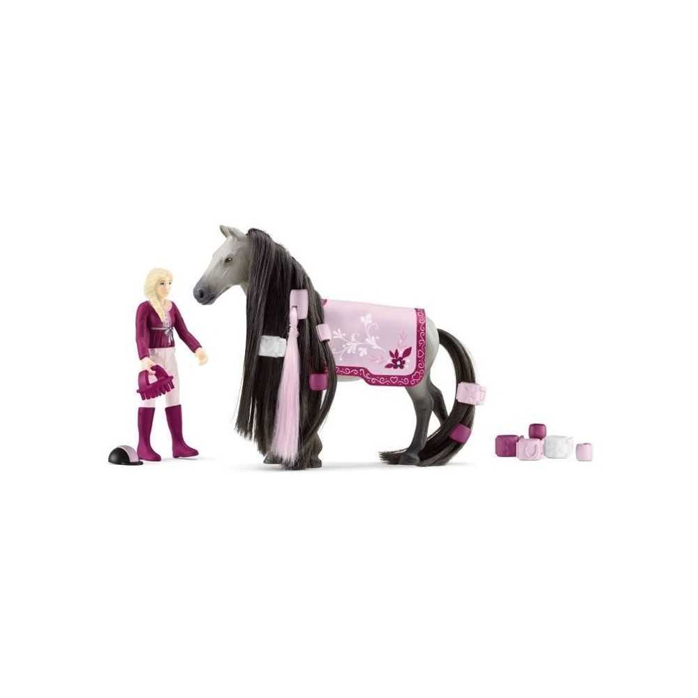 Coffret de Beauté de 18 Pieces Pour Figurines Chevaux avec la Cavaliere Sofia - Criniere et Queue détachables - Cadeau pour po