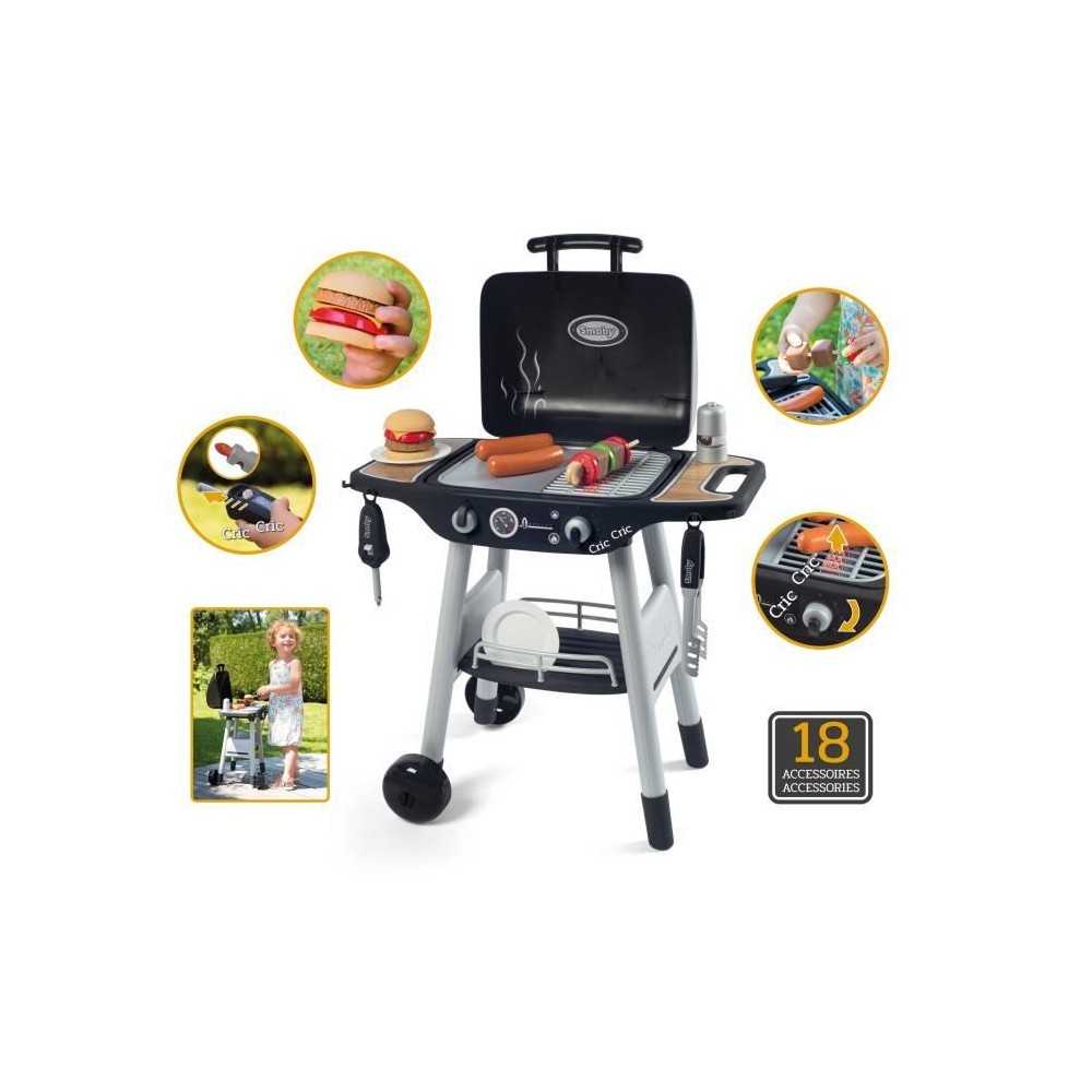 Smoby - BBQ Grill - Barbecue pour enfant - 18 accessoires - Fonctions flammes rétractables et boutons sonores - Fabriqué en Fr