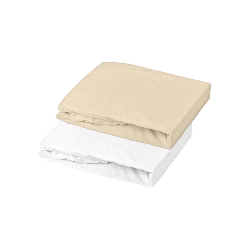 Lot de 2 draps housse Jersey oeko-Tex pour lit enfant - Blanc/Cailloux