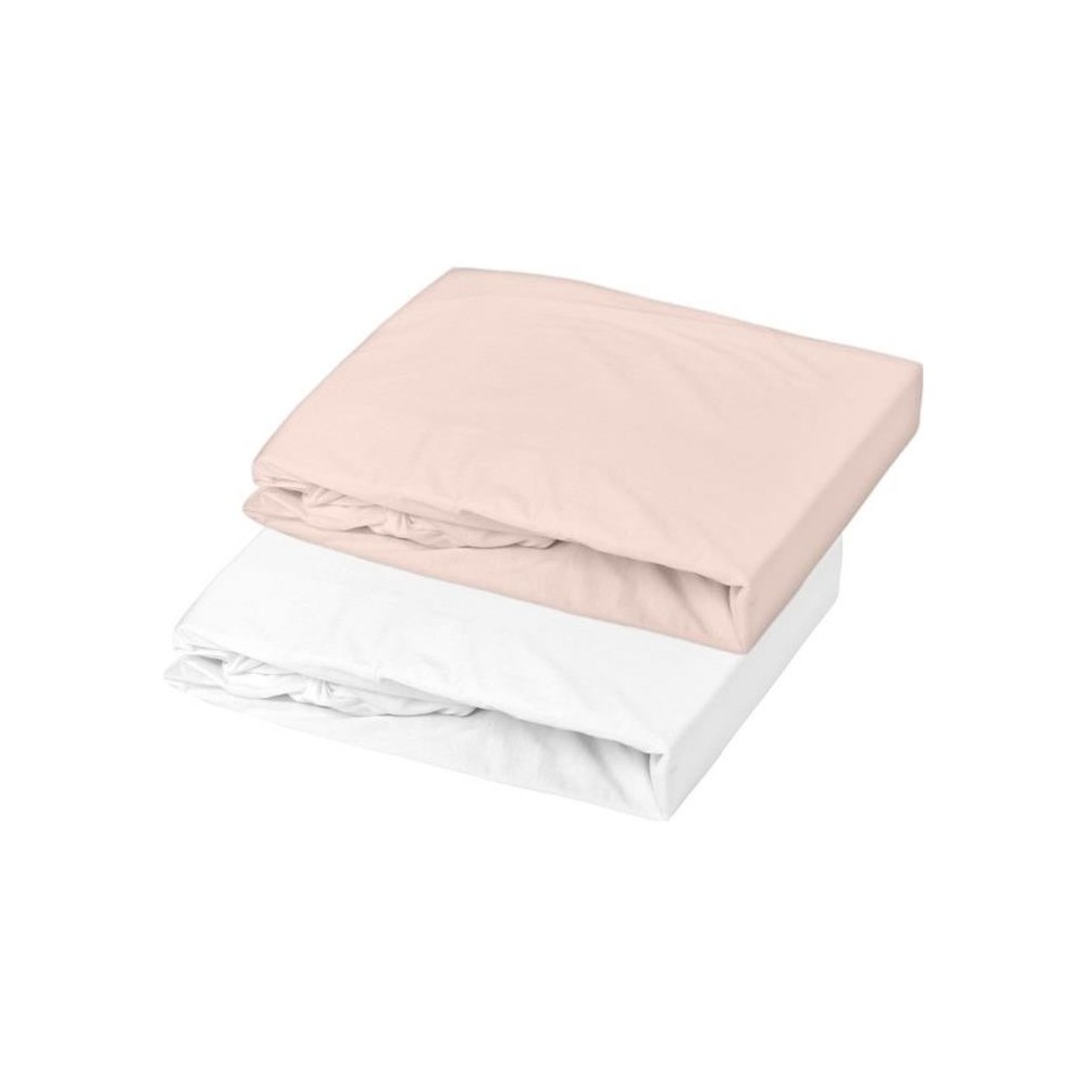 DOMIVA Lot 2 Draps housse Uni - Jersey - oeko-Tex - Blanc/Nude - 70 x