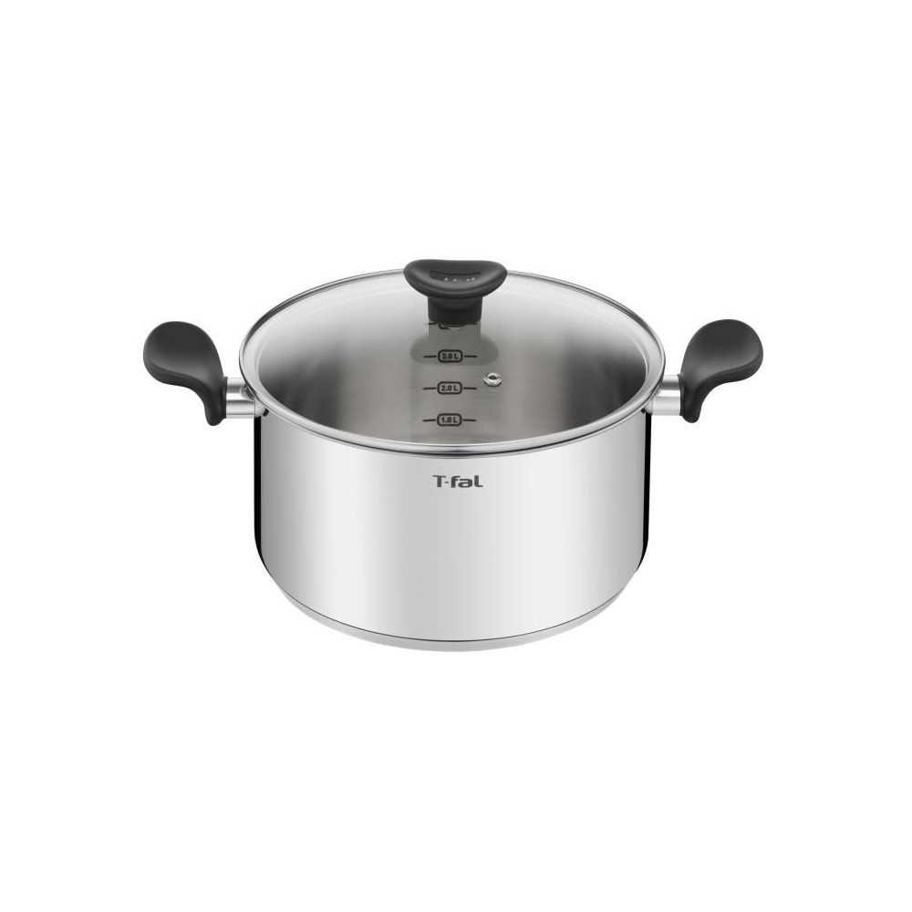 TEFAL Primary Faitout 24 cm + couvercle verre, Induction, Acier inoxydable haute qualité, Garantie 10 ans E3084604