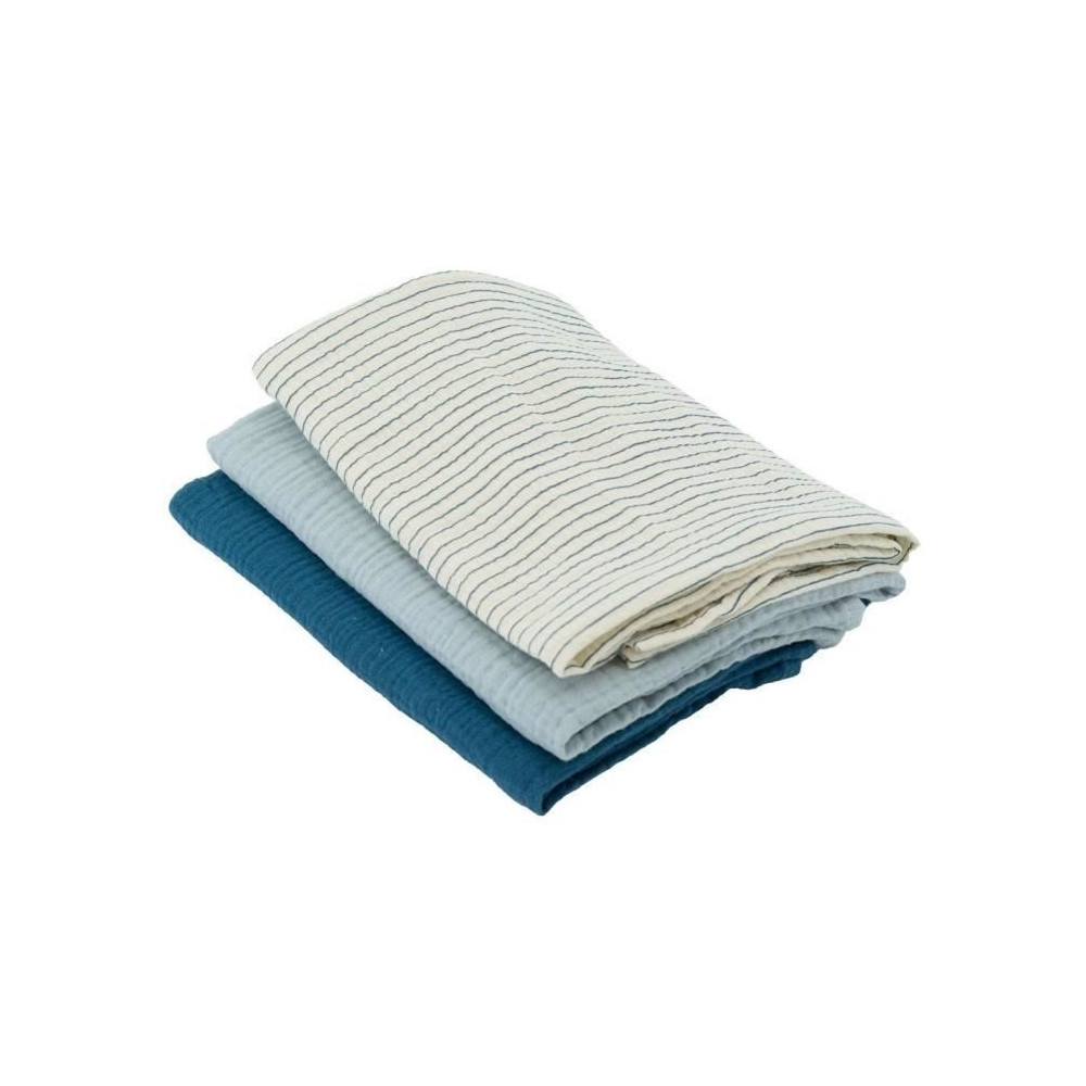 Lot de 3 langes Bambou - DOMIVA - 1 Imprimé + 2 Uni - Bleu indigo - 6