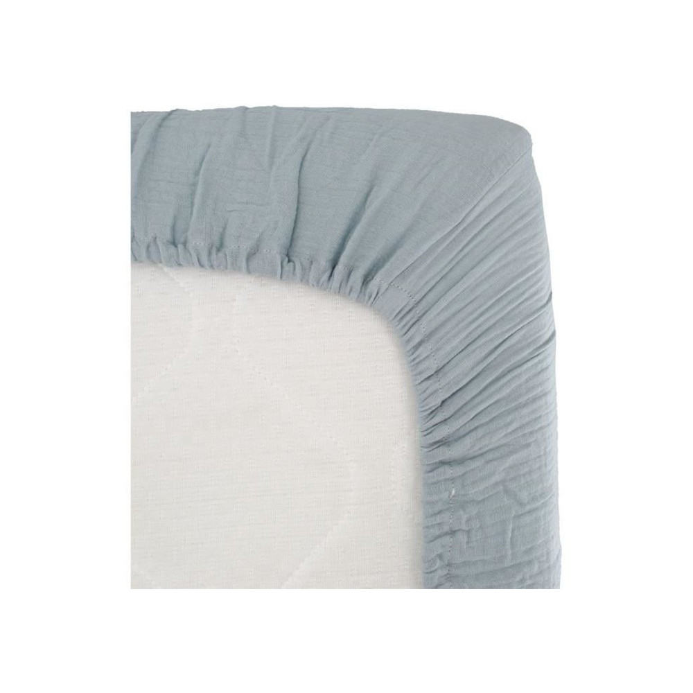 Drap housse lange - DOMIVA - 70x140 cm - Bleu vintage - Gaze de coton