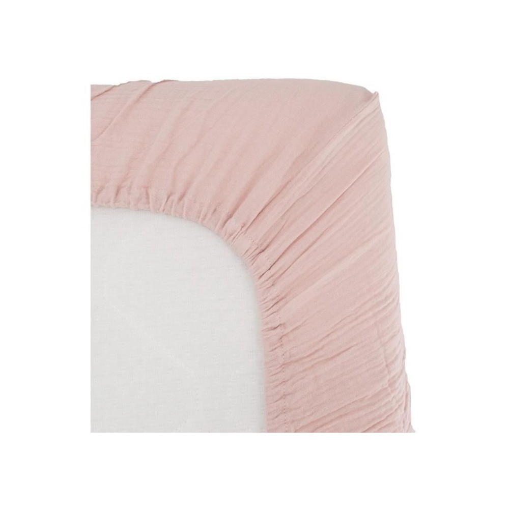 Drap housse lange - DOMIVA - 70x140 cm - Vieux rose - Gaze de coton