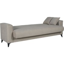 Canapé convertible 3 places - BERGAMO - Tissu beige - 2 coussins - coffre de rangement - 230 x 85 x 89 cm