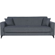 Canapé convertible 3 places - BERGAMO - Tissu gris foncé - 2 coussins - coffre de rangement - 230 x 85 x 89 cm