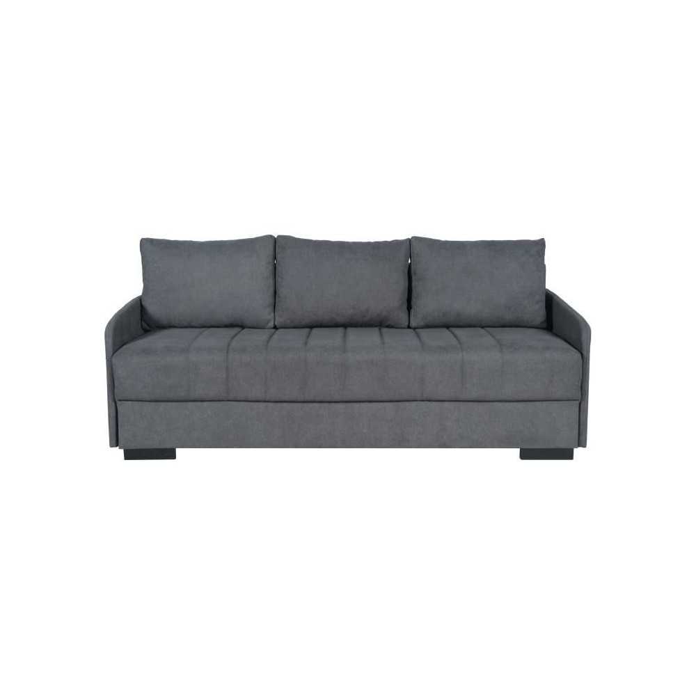 Canapé convertible 3 places - BETTA - Tissu gris clair - Couchage 145 x 190 cm - Coffre de rangement - 200 x 95 x 91 cm