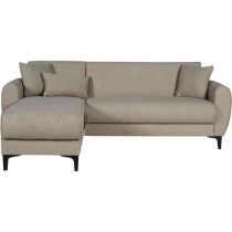 Canapé d'angle convertible réversible - 3 / 4 personnes - BILBAO - Coffre - 3 coussins - Tissu beige - 229 x 81 / 154 x 84 cm