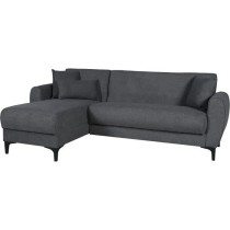 Canapé d'angle convertible réversible - 3 / 4 personnes - BILBAO - Coffre - 3 coussins - Tissu Gris foncé - 229 x 81 / 154 x