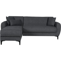 Canapé d'angle convertible réversible - 3 / 4 personnes - BILBAO - Coffre - 3 coussins - Tissu Gris foncé - 229 x 81 / 154 x