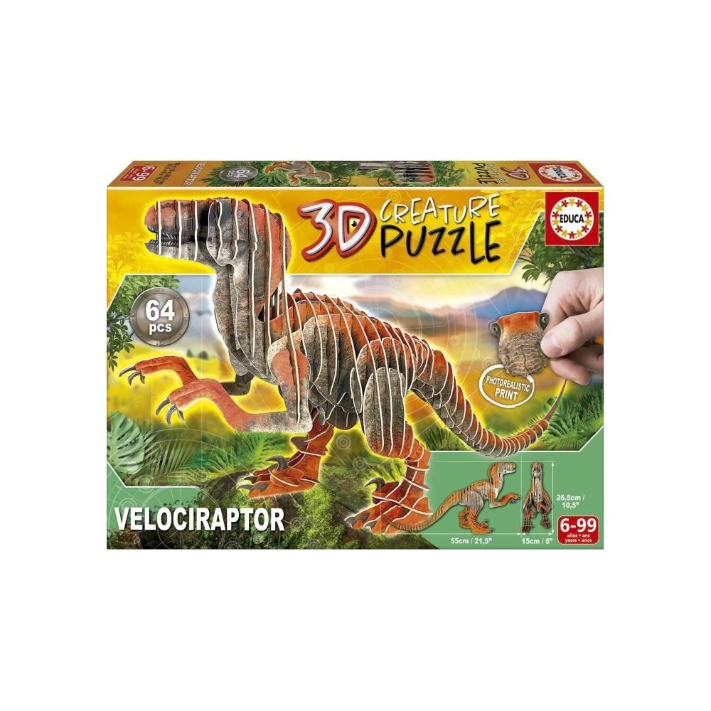 Puzzle 3D - EDUCA - Velociraptor - Dessins animés et BD - Moins de 10